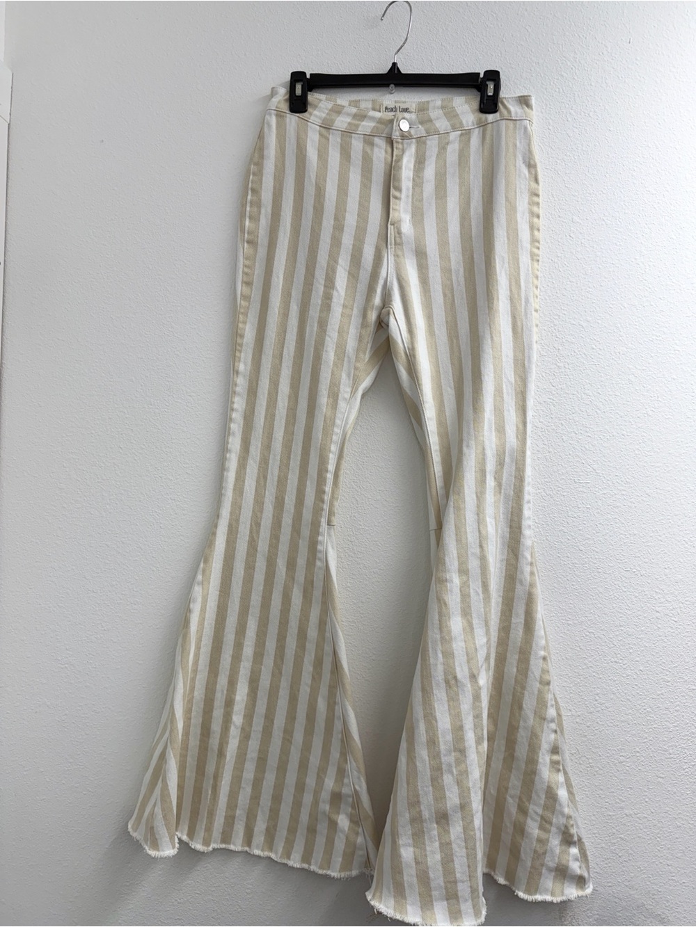 Lainey Wilson inspired flare Pants Cream and Beige stripe high-waist size Large